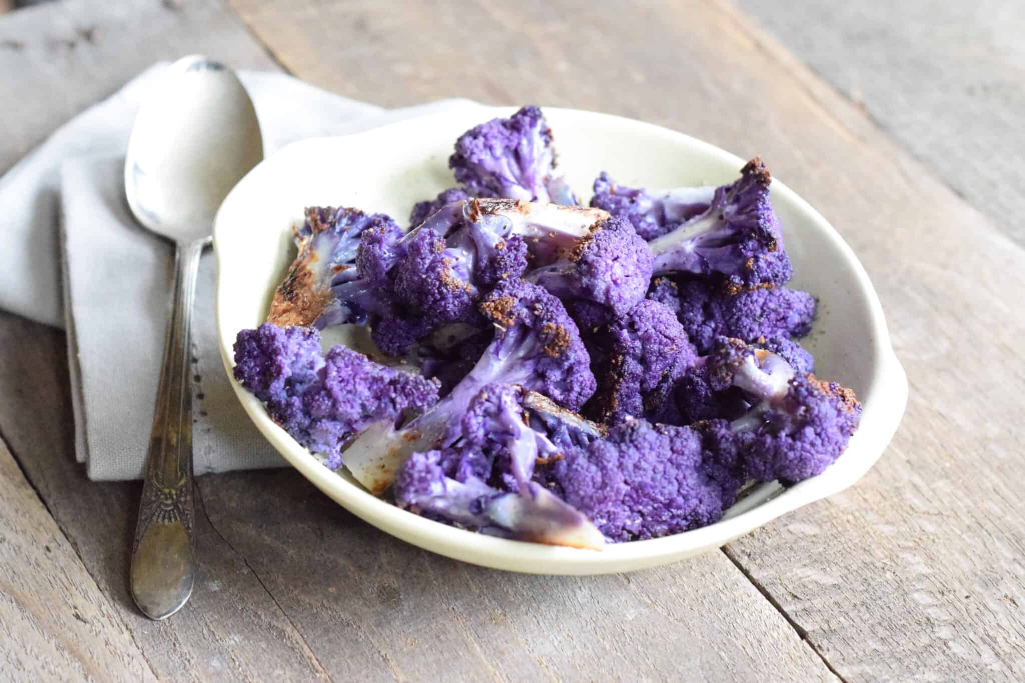 Roasted Purple Cauliflower Grits and Gouda