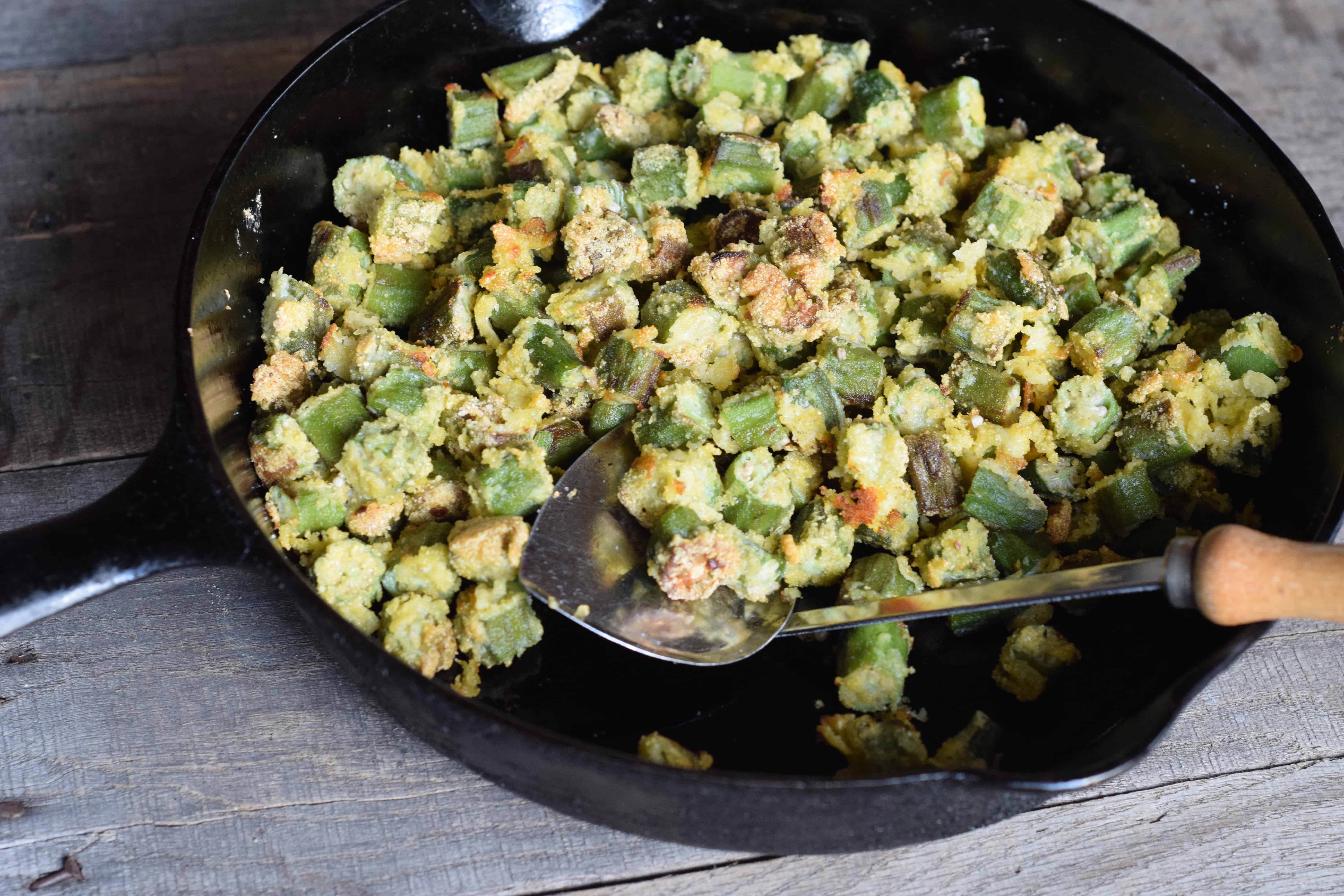OvenFried Okra (with Air Fryer Option) Grits and Gouda