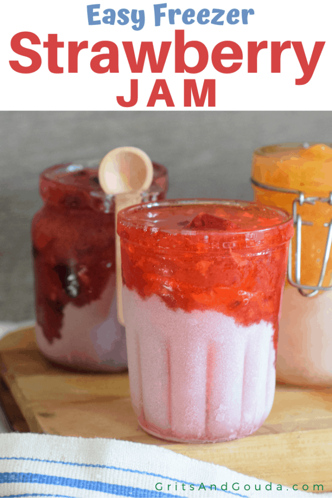 Pinterest pin for Strawberry Freezer Jam