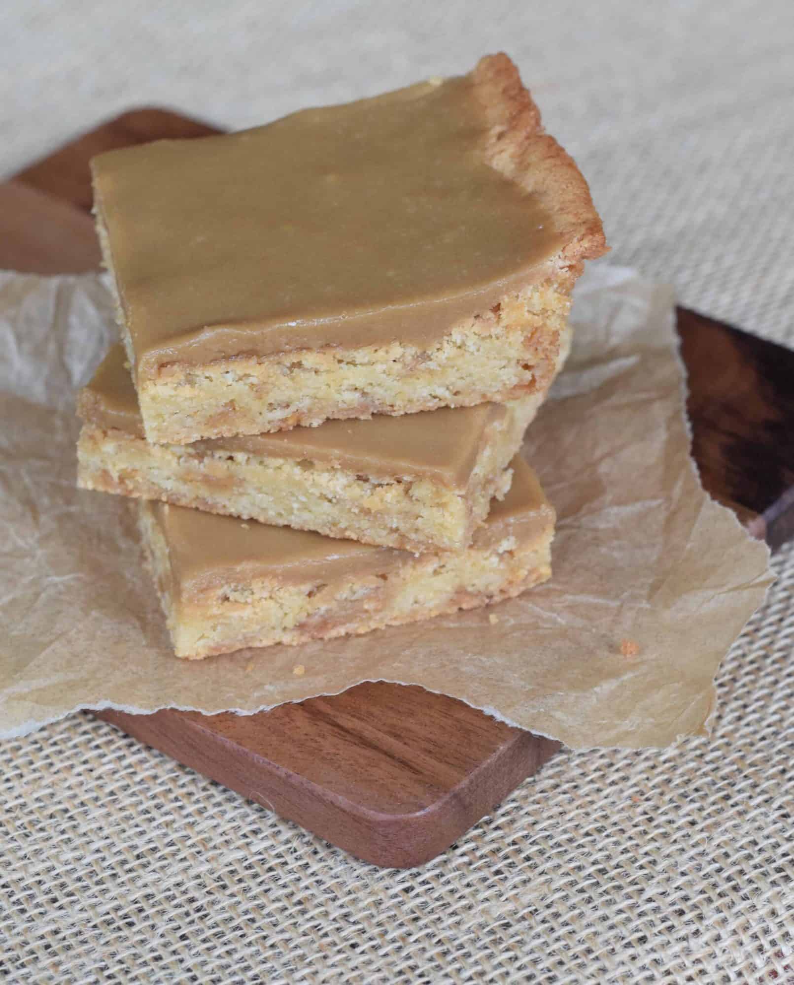 Toffee Blonde Brownies with Cheater Caramel Icing Grits and Gouda