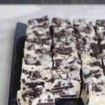 Cookies n Cream White Chocolate Fudge. No Candy thermometer needed! I tell you how to make it with a shortcut, too! Its so rich you can cut it into small pieces for gift giving.
