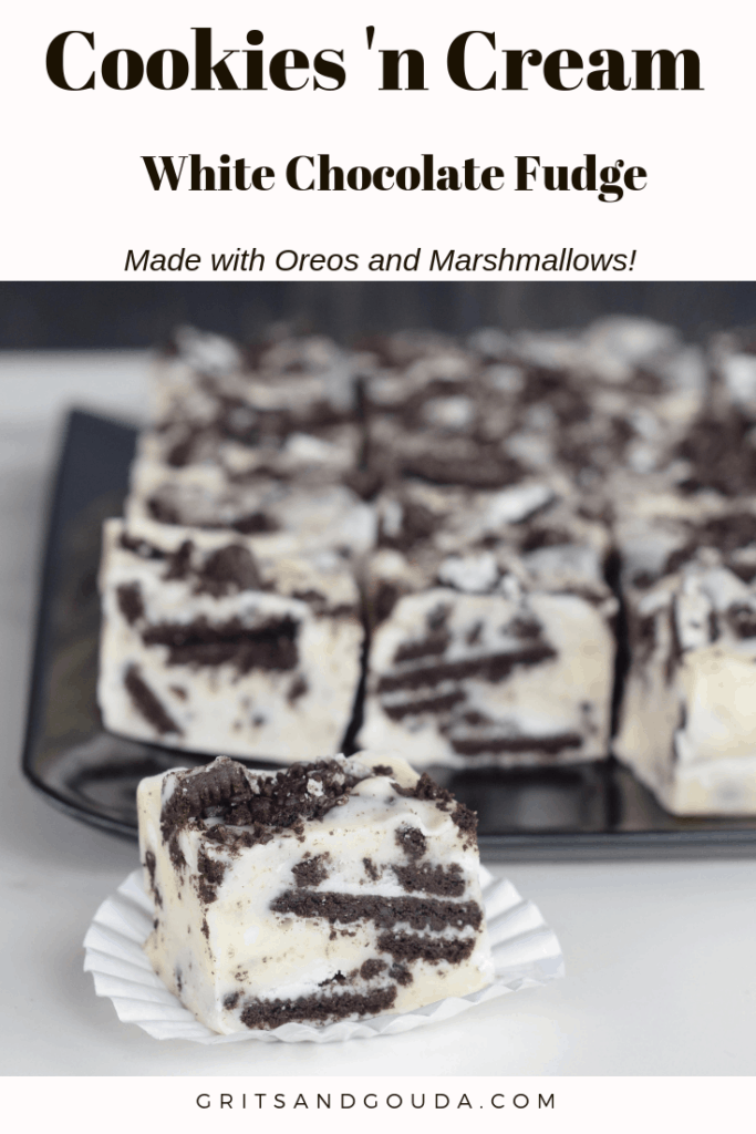 Cookies n Cream White Chocolate Fudge. No Candy thermometer needed! I tell you how to make it with a shortcut, too! Its so rich you can cut it into small pieces for gift giving.