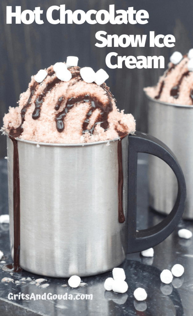 Pinterest pin for Hot Chocolate Snow Ice Cream