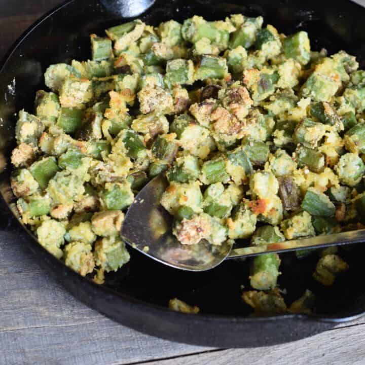 OvenFried Okra (with Air Fryer Option) Grits and Gouda