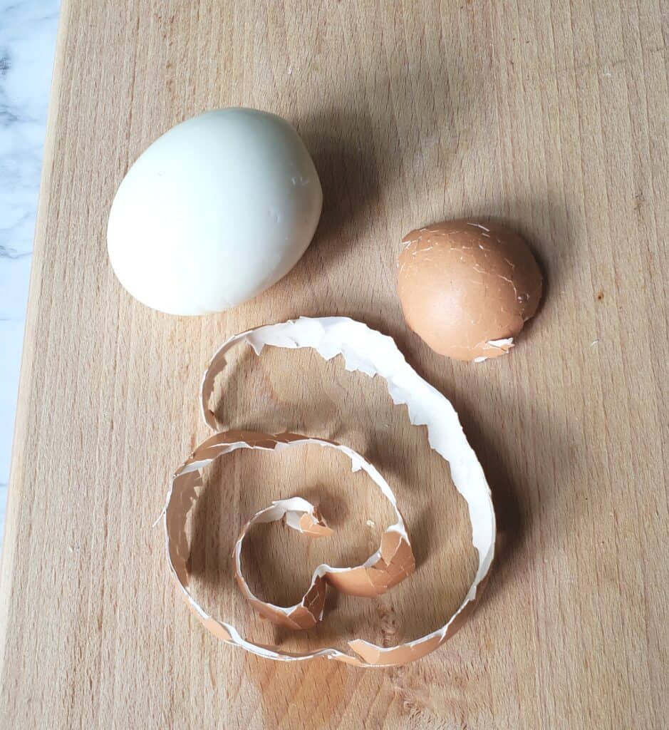 Brown Egg shell peeled from an egg cooked in the Instant Pot all in one piece