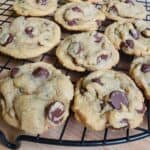 Coffee and Dark Chocolate Chip cookies made espresso powder on a wire rack