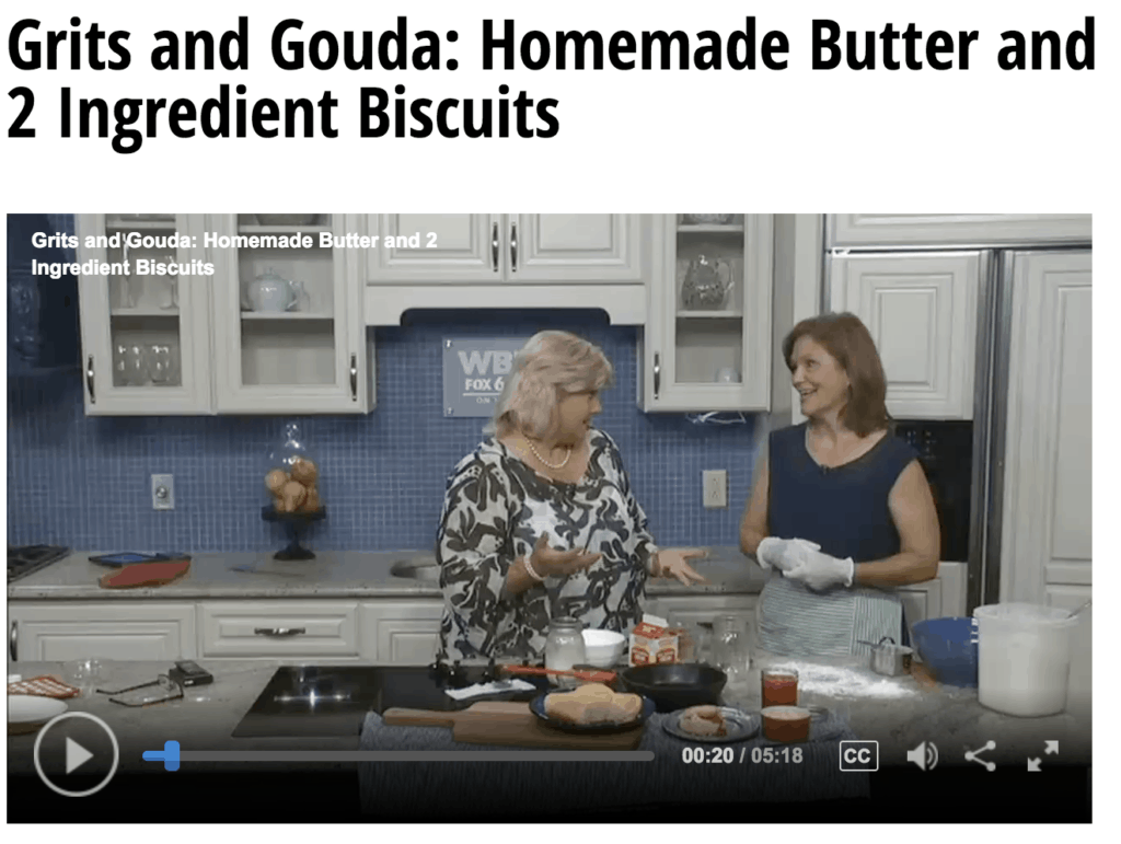 Screen shot of Good Day Alabama video Grits and Gouda segment Biscuits and homemade butter