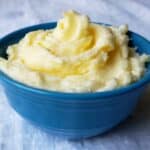 Blue bowl of homemade swirled butter