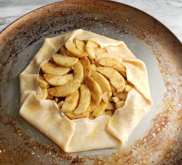 Apple galette brushed with egg wash and sugar