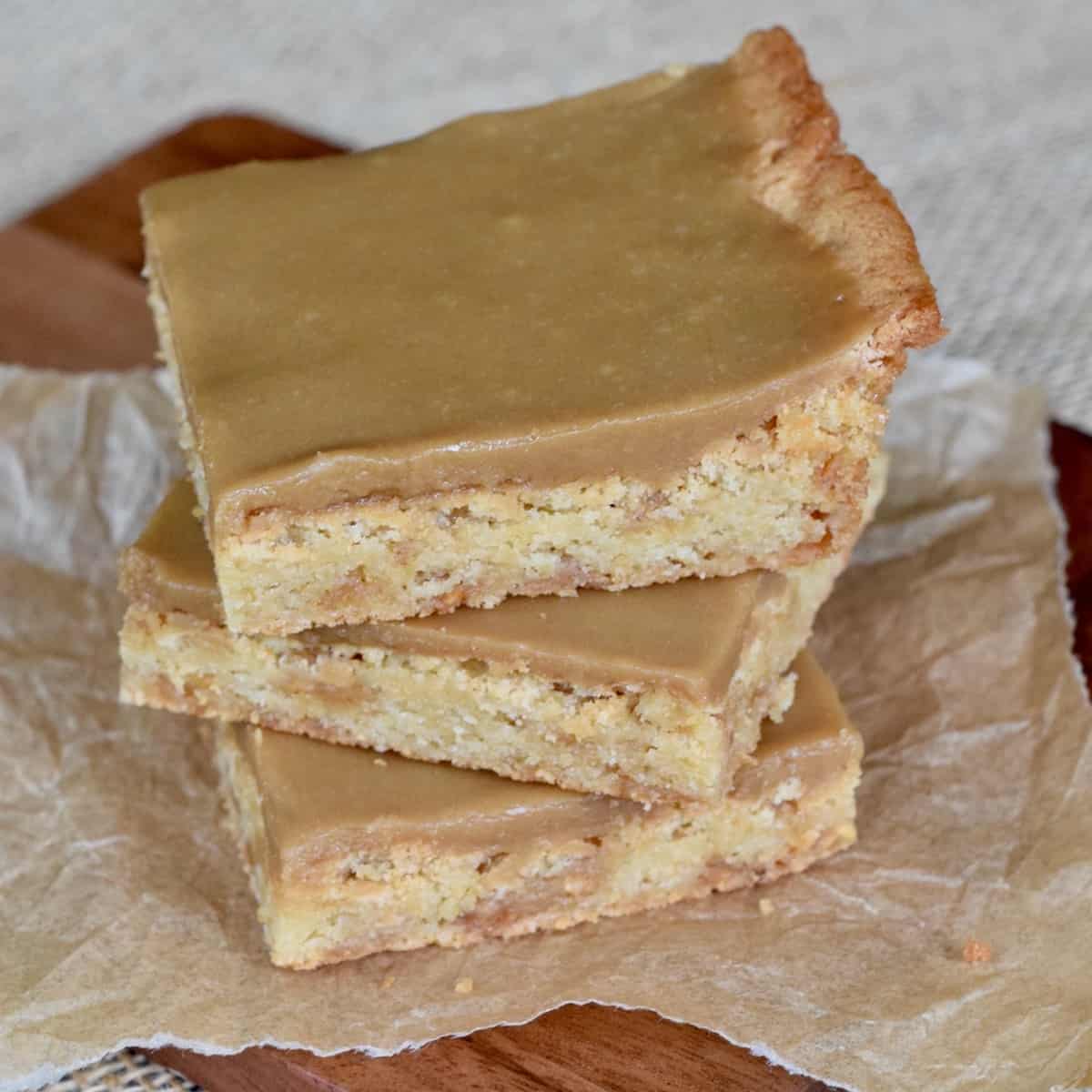 Blonde Brownies with Cheaters Caramel Icing Grits and Gouda