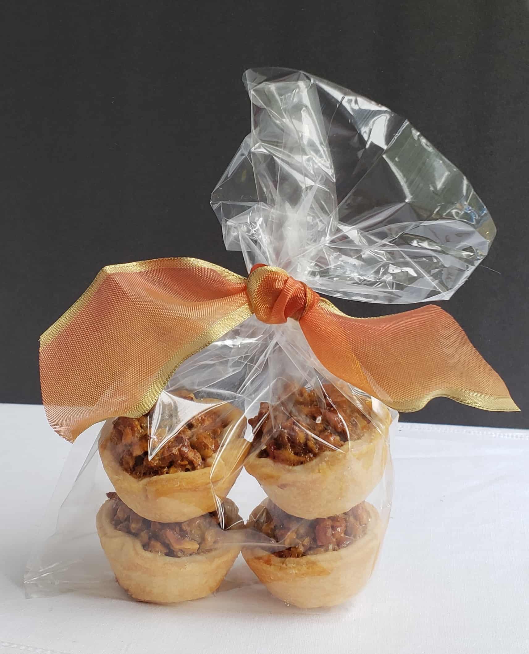 mini pecan pies in celophane gift bag