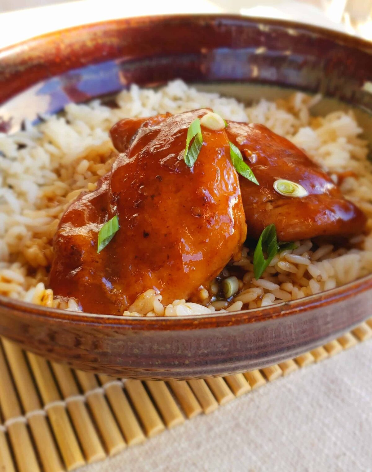 Instant Pot Teriyaki Chicken Thighs over rice