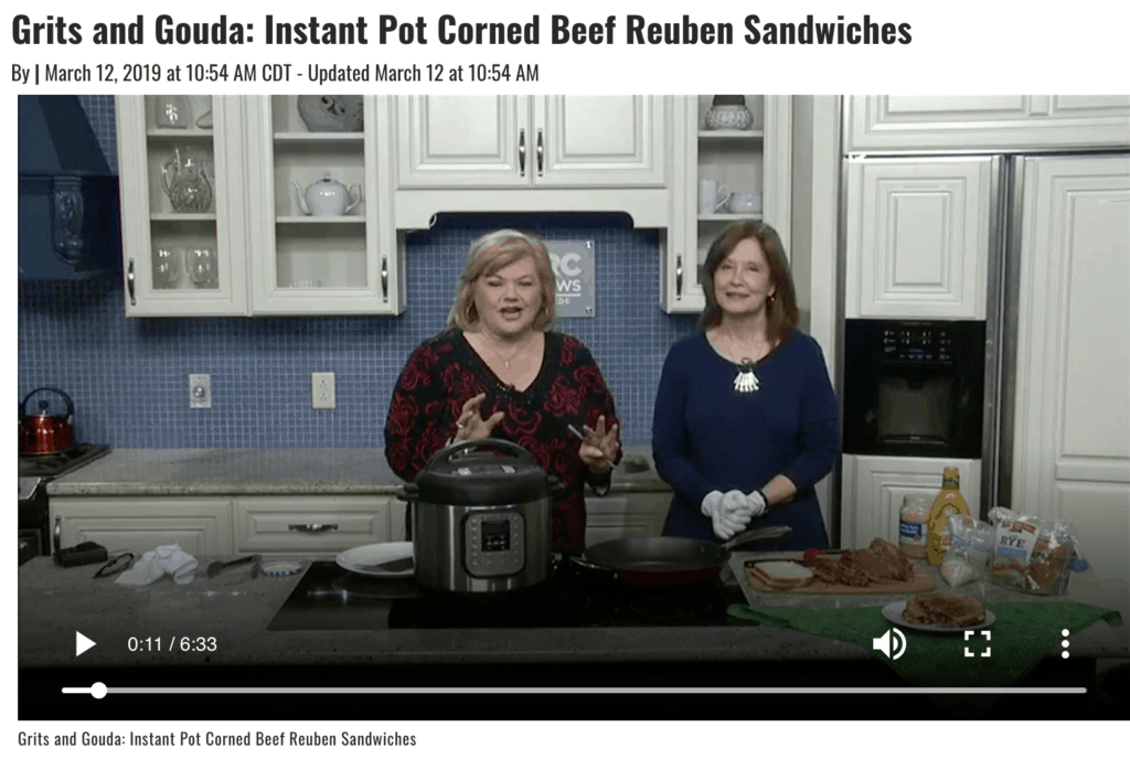 Grits and Gouda chef segment on WBRC Fox 6 Good Day Alabama Instant Pot Corned Beef Reuben sandwiches video