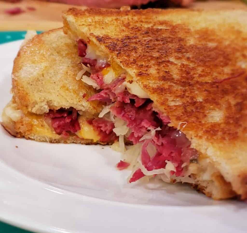 Grilled Reuben Sandwiches with Instant Pot Corned Beef Grits