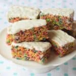 These Fruity Marshmallow Cereal Treats are a colorful twist to the oldie but goodie Rice Krispy Treats.