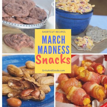 Collage of four foods for March Madness Snacks recipe roundup.