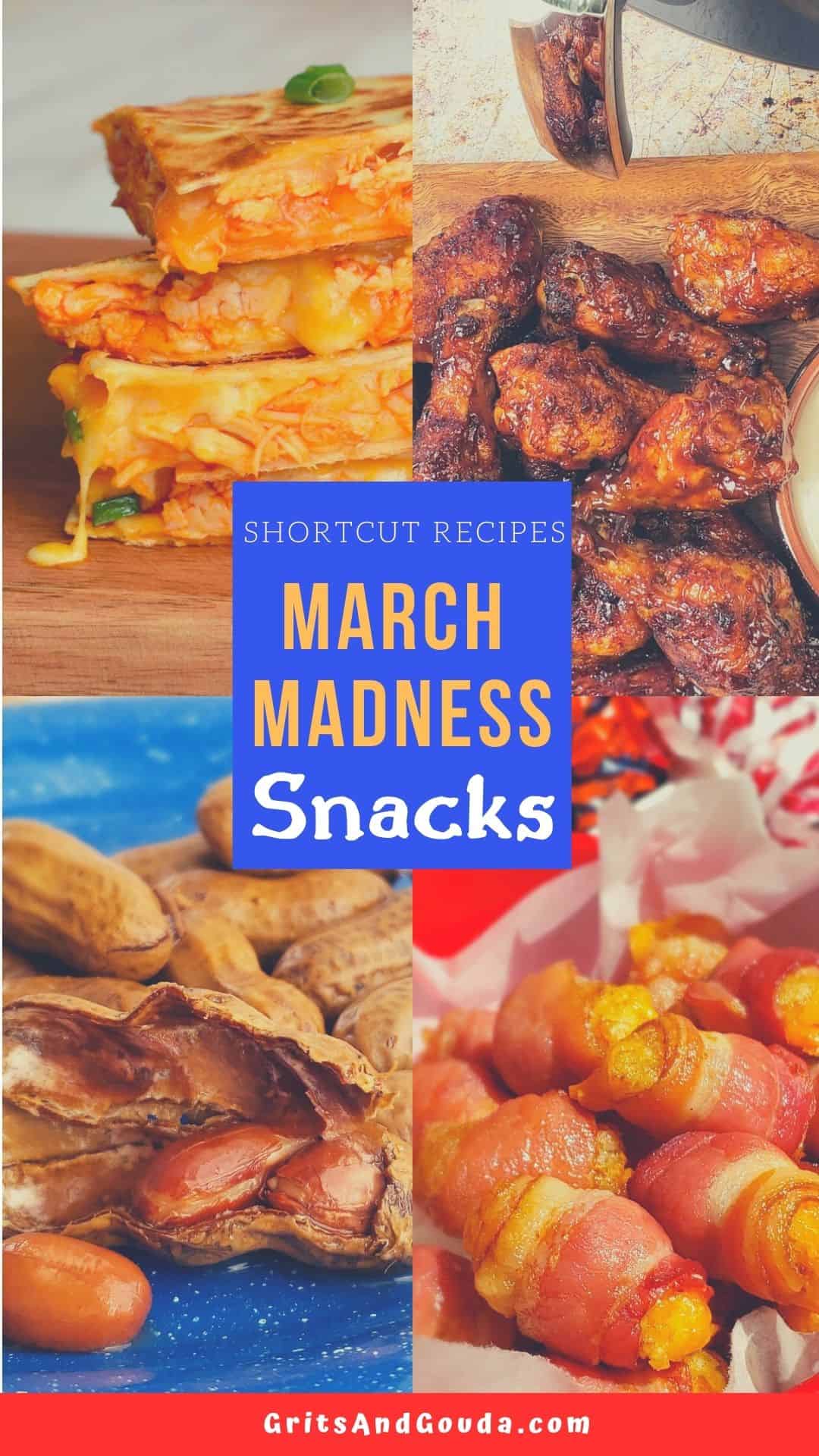 Collage of four foods for March Madness Snacks recipe roundup