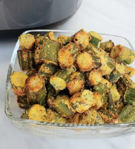 glass bowl of fried okra