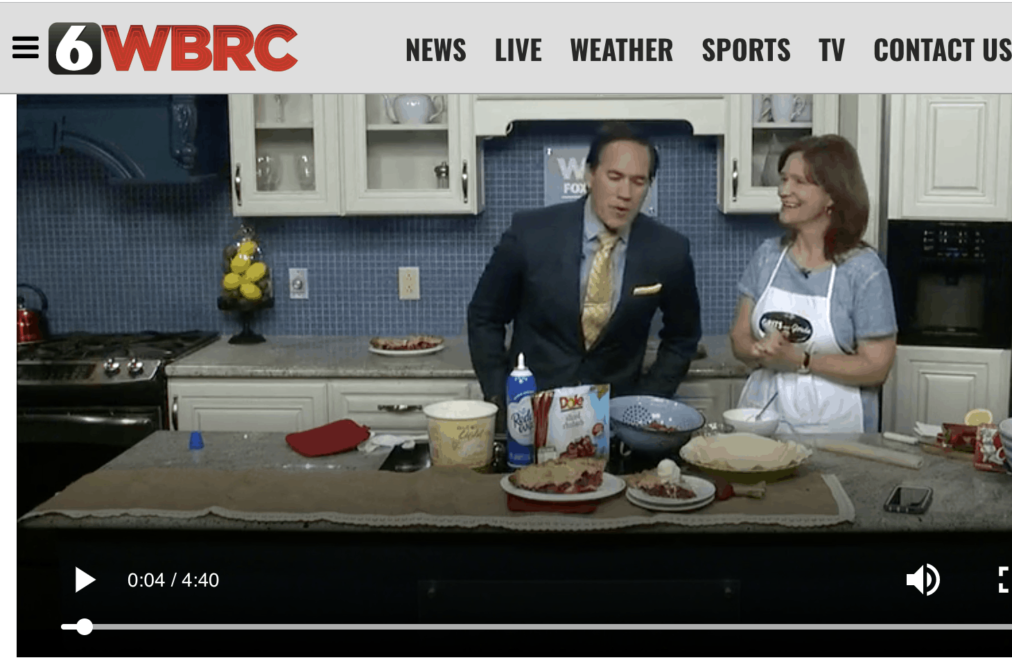 Chef segment image of Grits And Gouda's Kathleen Phillips making Shortcut Strawberry Rhubarb Pie with host Mike Dubberly