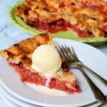 Shortcut Strawberry Rhubarb Pie is easy to make with refrigerated pie crusts! Add a scoop of vanilla ice cream