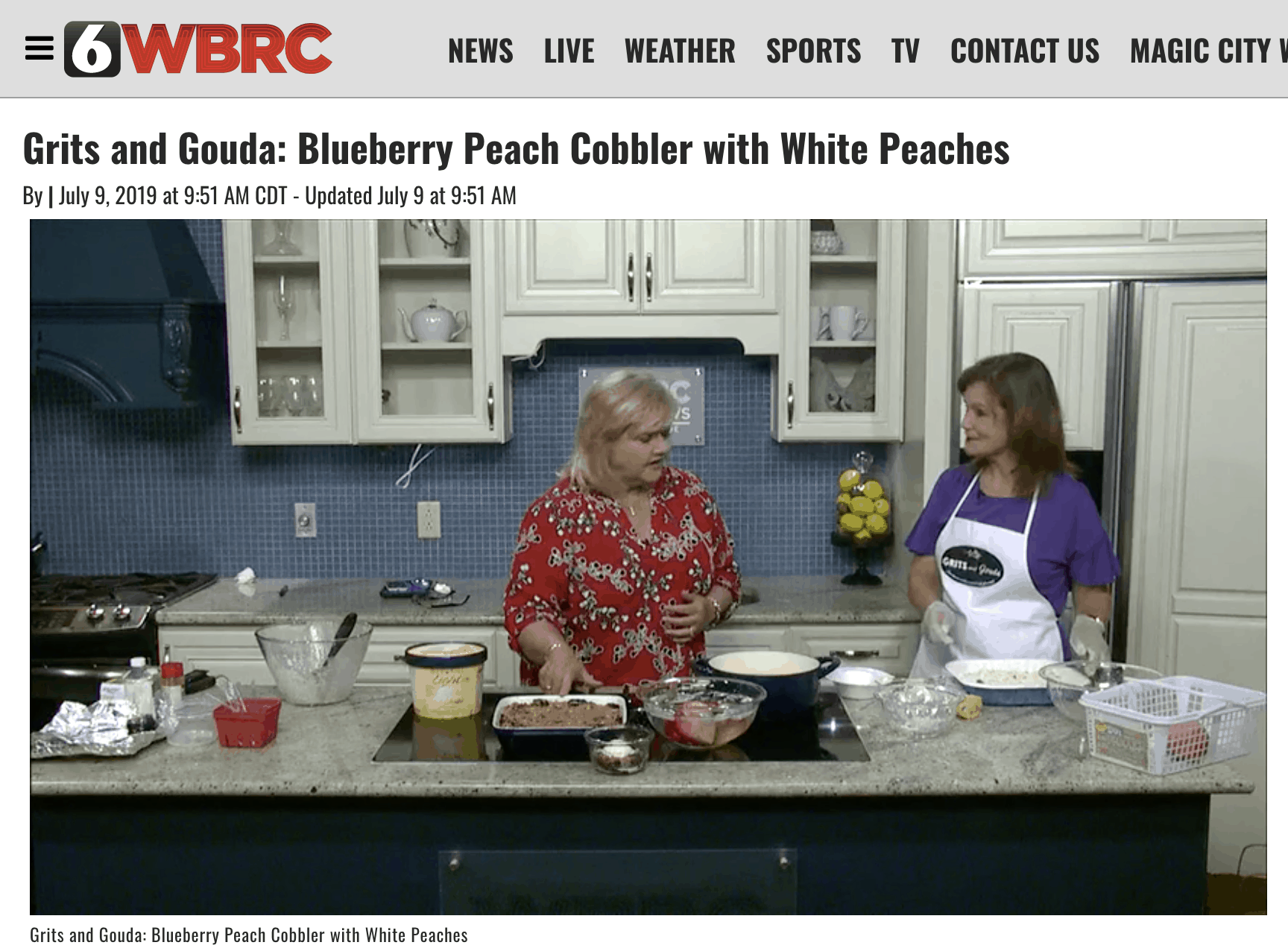 Picture of Kathleen Royal Phillips and Janice Rogers on Good Day Alabama making blueberry peach cobbler