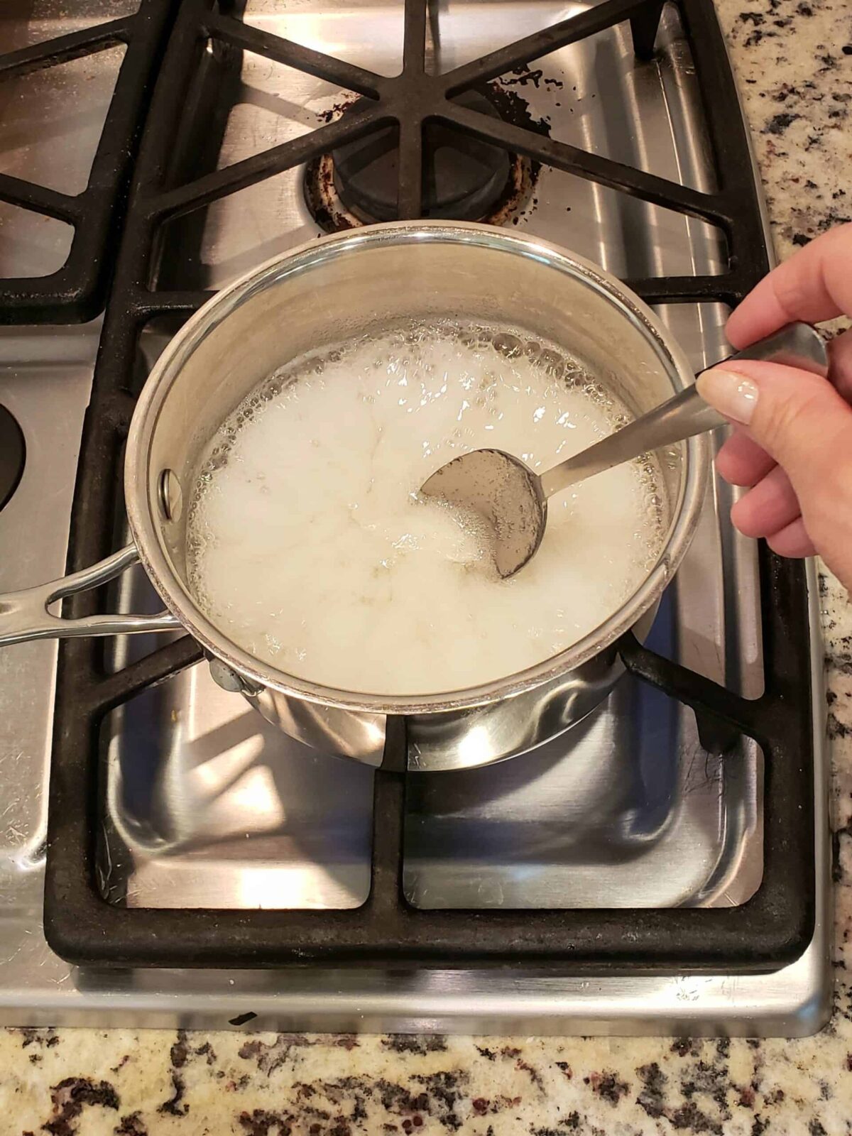 Combine pectin and water in a small saucepan and bring to a boil over a gas burner.