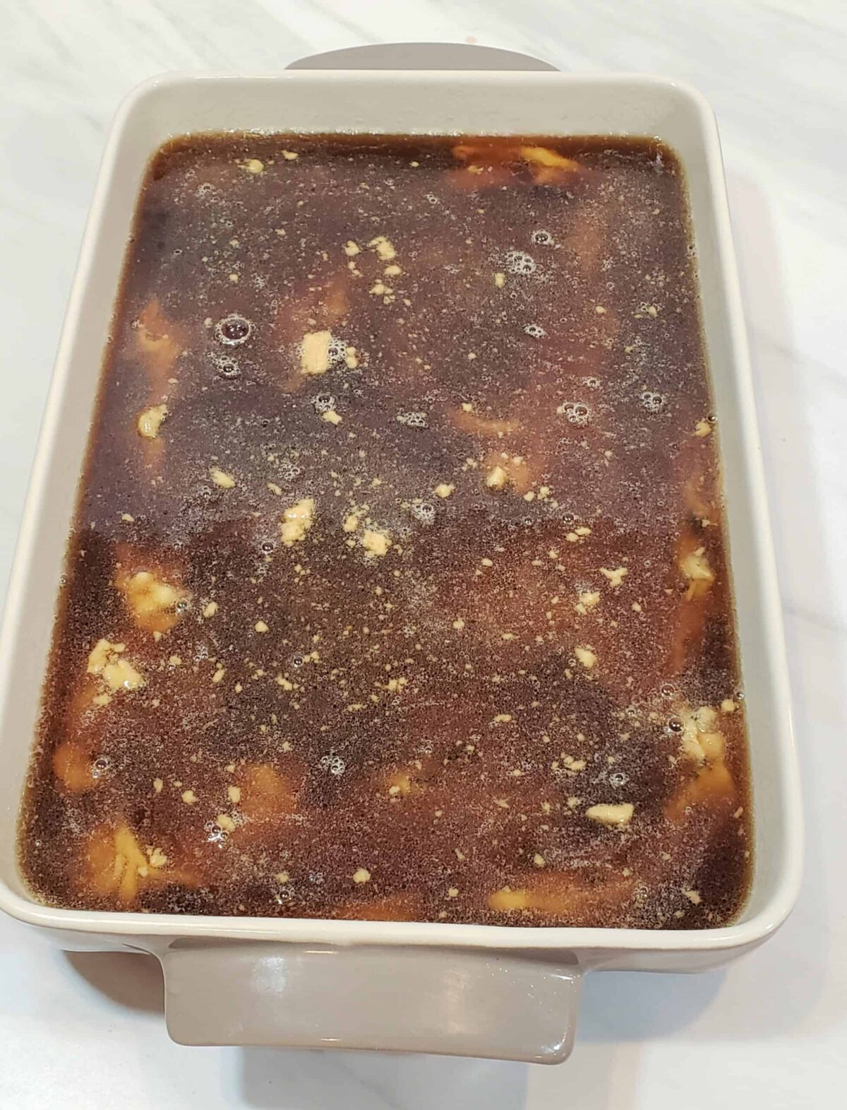 Mission fig cake with hot water and brown sugar on top