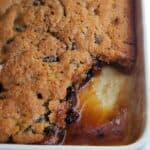Mission fig cake with sauce in bottom of baking dish