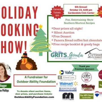 Holiday Cooking Show flyer 2023 benefitting outdoor ability foundation.
