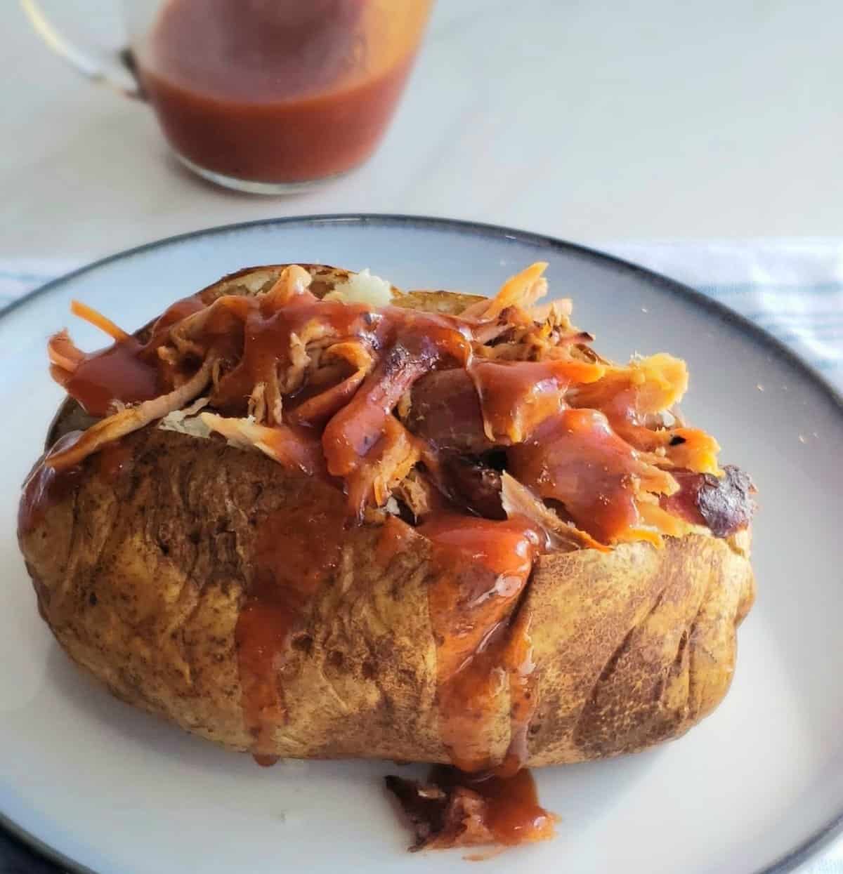Air Fryer Baked Potatoes with BBQ Pulled Pork