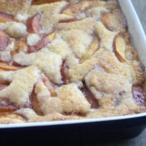 Nectarine cobbler close up view.