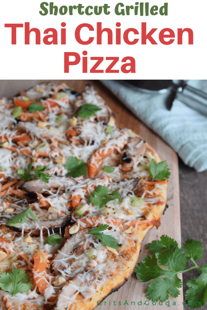 Pinterest pin for grilled chicken pizza
