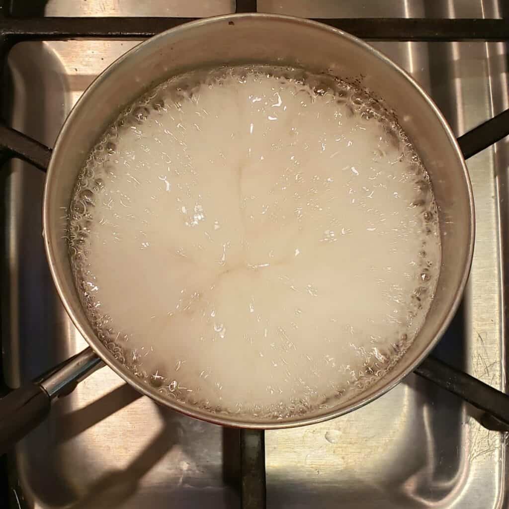 Pectin and water boiling in a saucepan