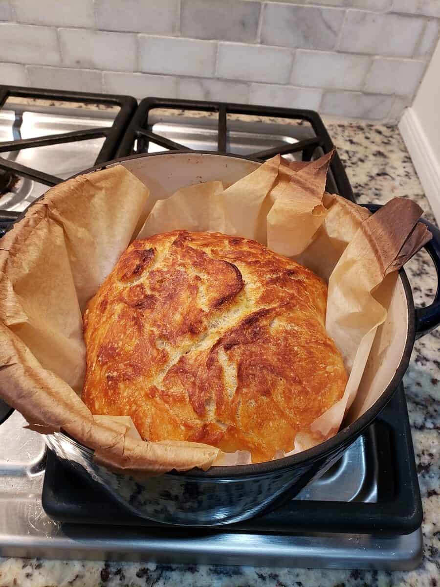 Round loaf of Bread in Dutch Oven
