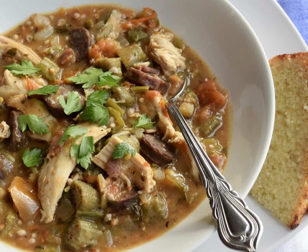 Shortcut Chicken and Sausage Gumbo Grits and Gouda