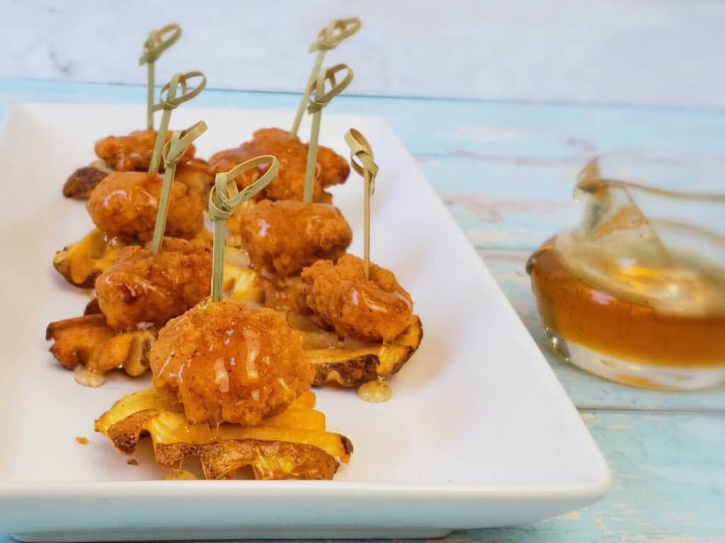 Easy Mini Chicken and Waffles (with Hot Honey) Grits and Gouda