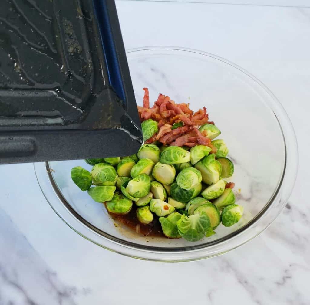 Bacon drippings poured into Brussels sprouts.