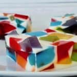 Close up Stained Glass Jello Salad squares.