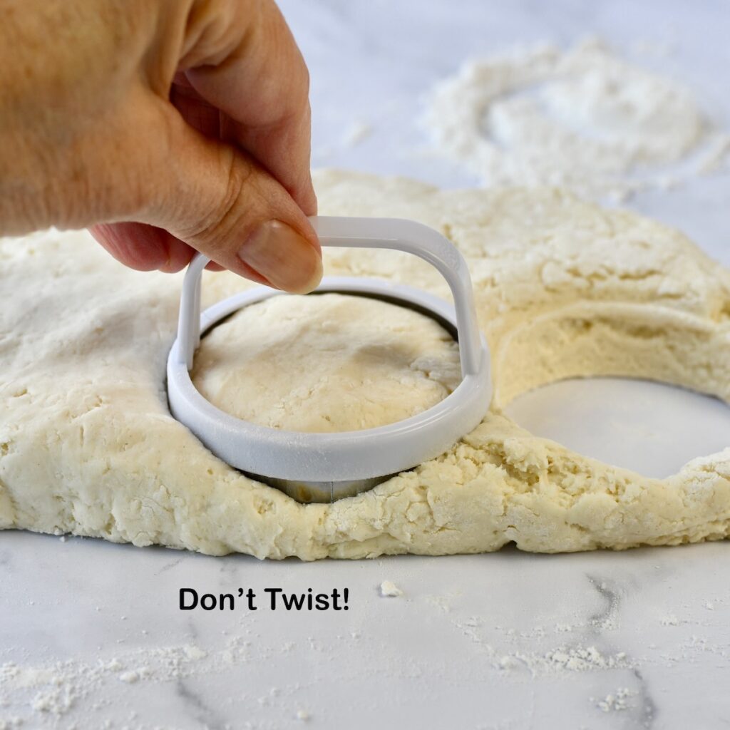 Biscuit cutter pressed down into the dough.
