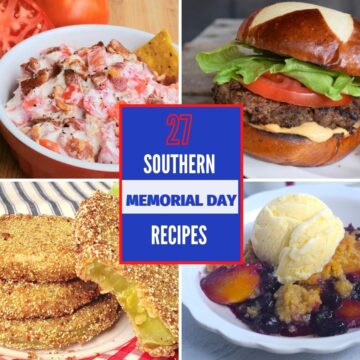 Four square images of food for Memorial Day with white text overlay.