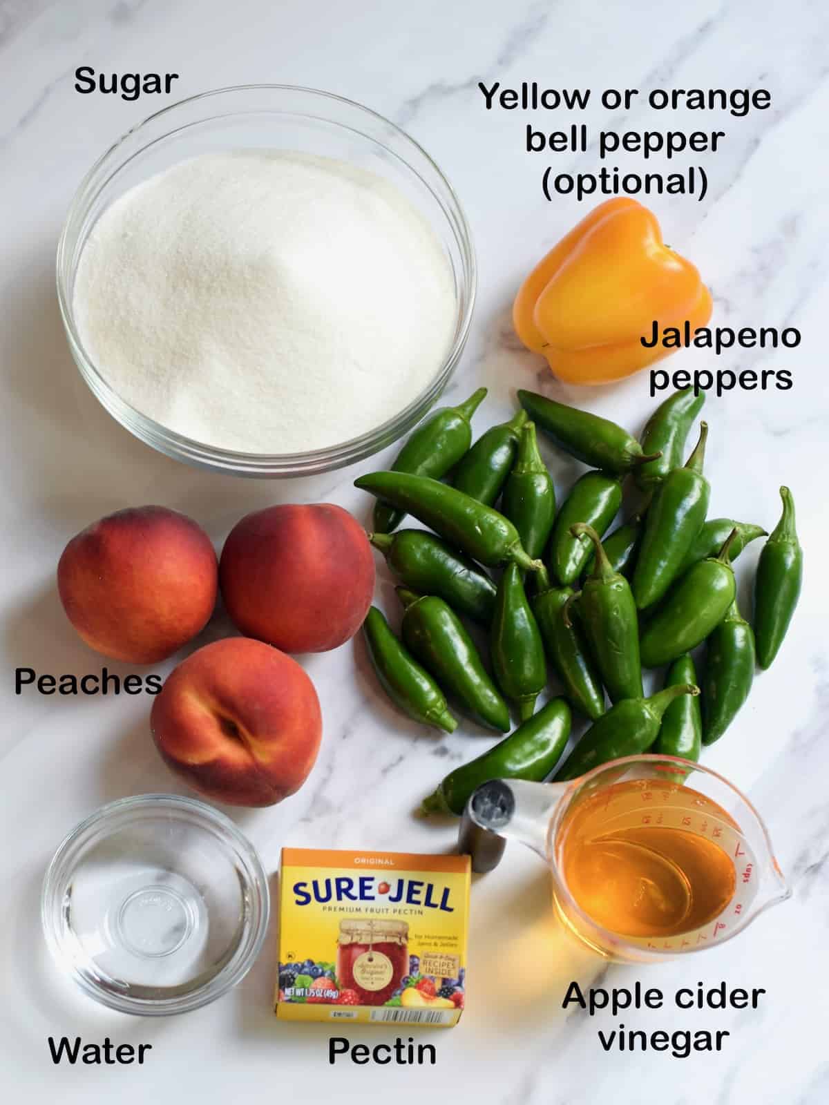 Ingredients for Peach Pepper Jelly.