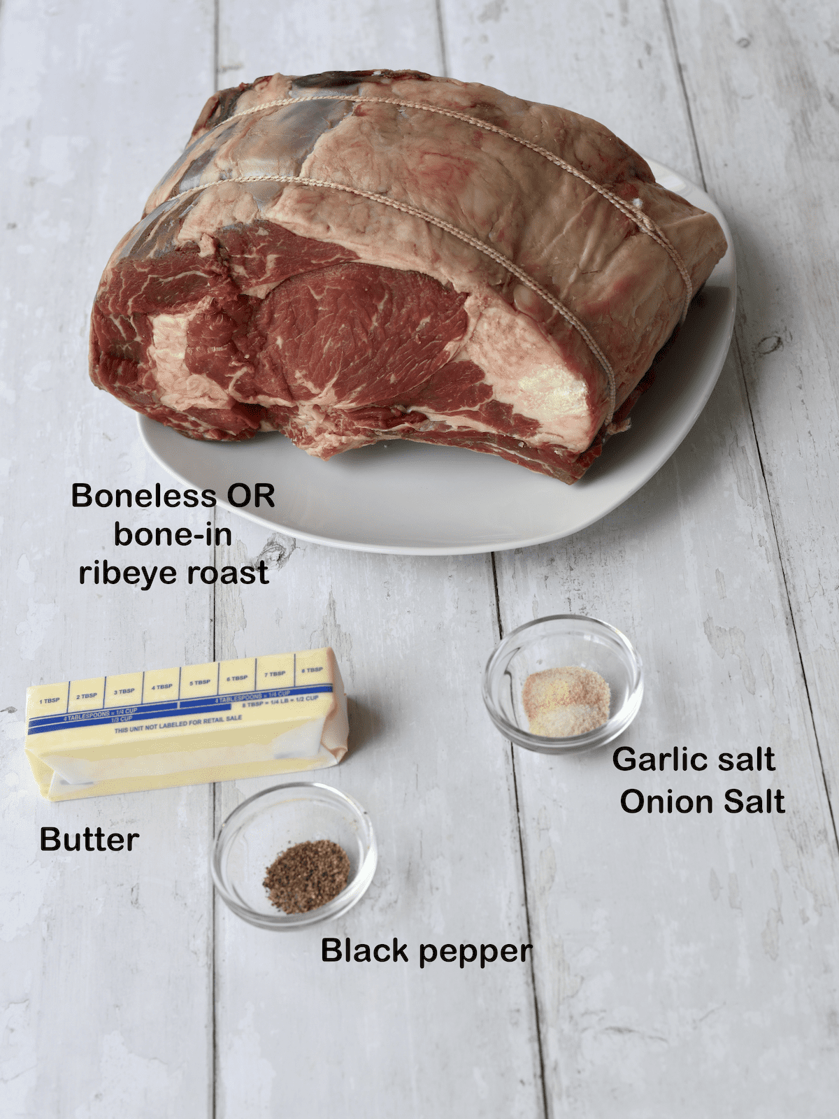 Ingredients for standing ribeye prime rib roast.
