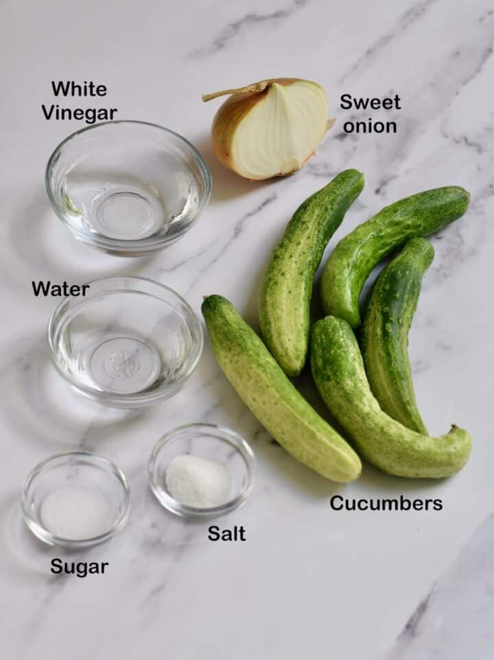 Cucumber and Onions in Vinegar Grits and Gouda