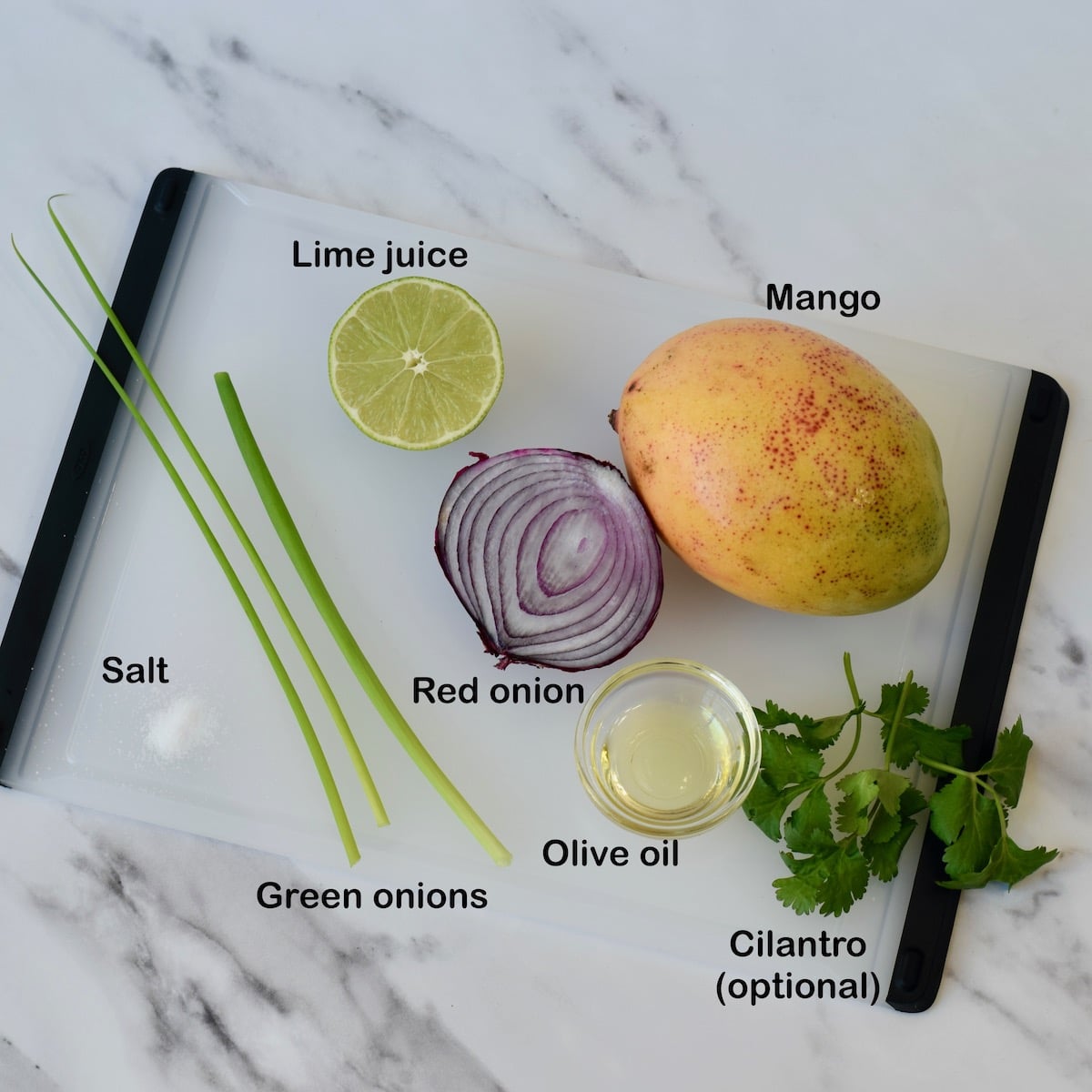Ingredients for mango salsa.