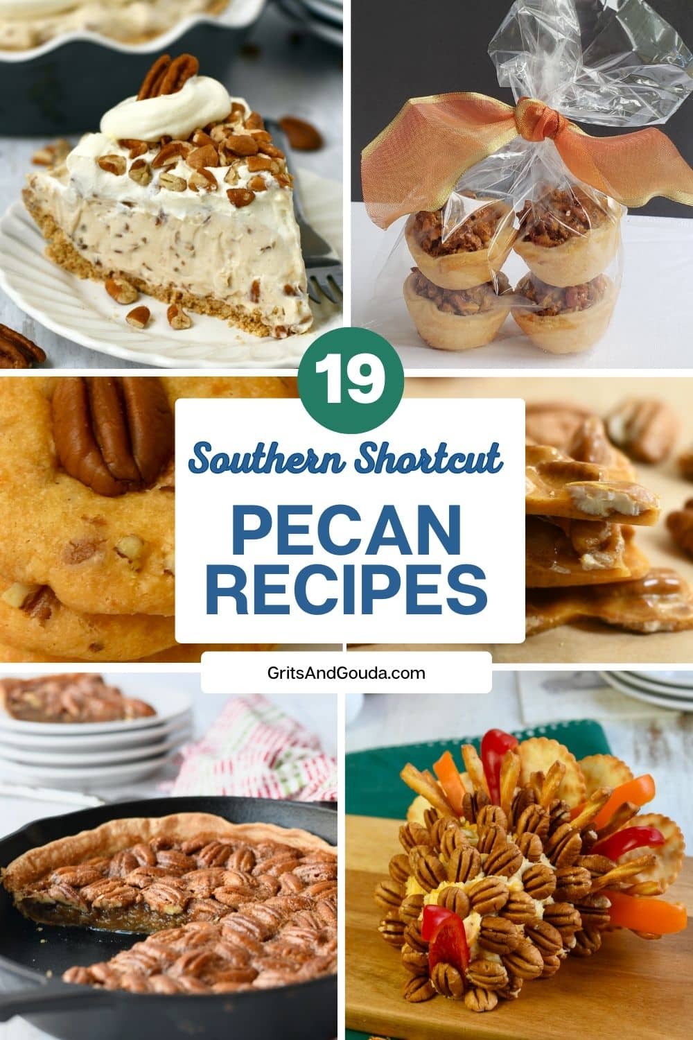 Image collage of pecan recipes with text overlay.