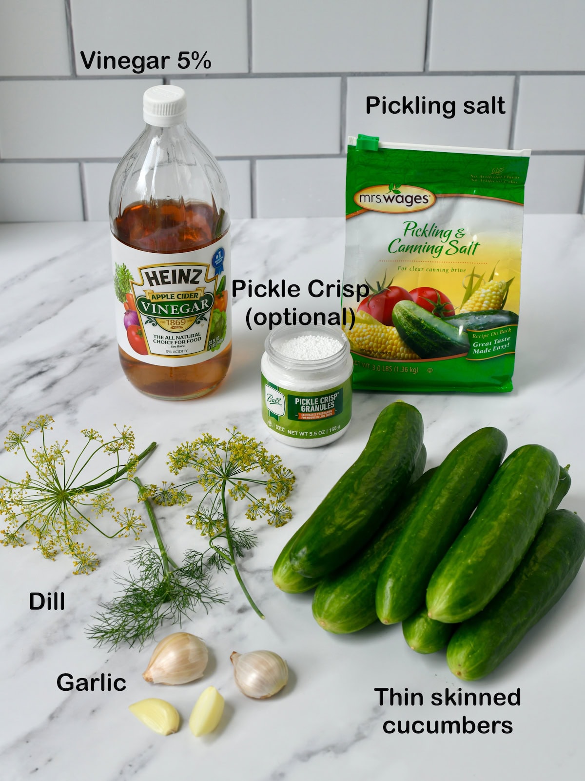 Ingredients for homemade dill pickles.