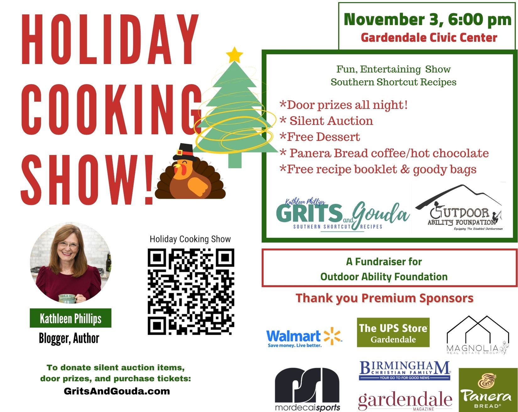 Half page flyer Holiday Cooking Show 2025 with sponsors.