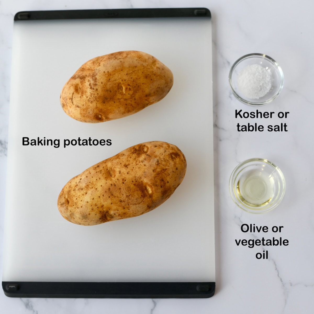 Ingredients needed to make air fryer baked potatoes in the Ninja air fryer.
