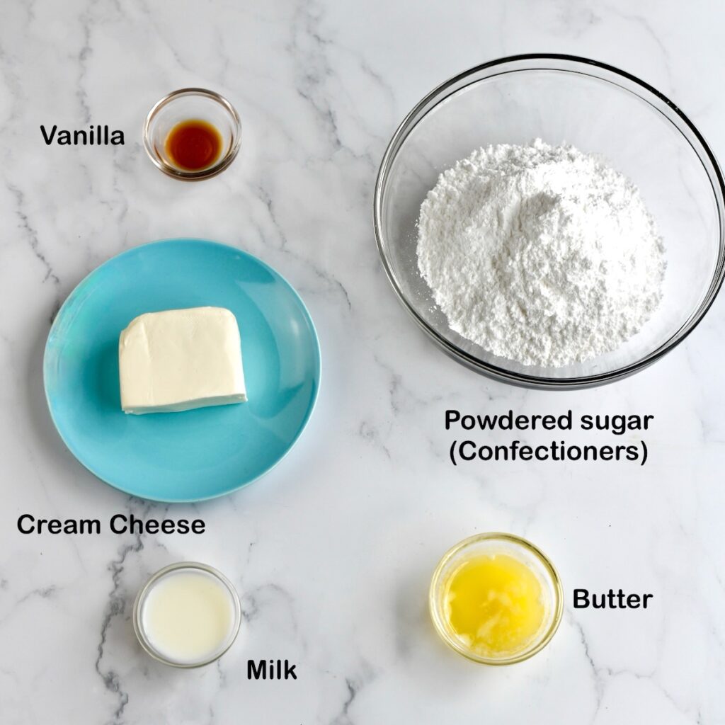Ingredients for cream cheese frosting.
