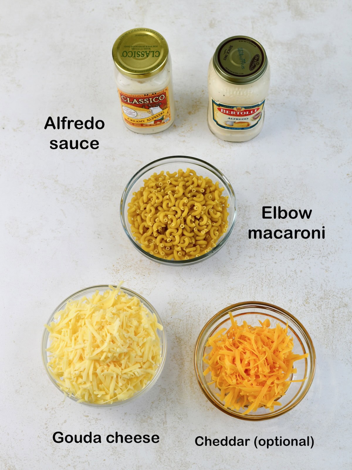 Ingredients for gouda mac and cheese.